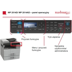 Kserokopiarka monochromatyczna Nashuatec Ricoh MP 2014D, pokrywa, duplex, drukarka, skaner kolorowy GDI, toner