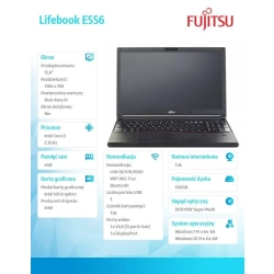 Laptop Fujitsu Lifebook E556 i3-6100U/15,6HD/4GB/500GB/Int/W7Pro+W10Pro